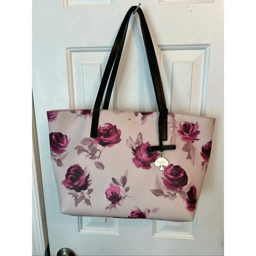 Kate Spade New York Hawthorne Lane Pink Roses Ryan Tote Purse Bag